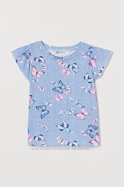 Футболка H&M 122-128 см 6-8 лет девочке с бабочками и рукава с оборками