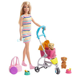 Barbie Ігровий набір Barbie Stroll n Play Pups з лялькою Barbie, 2 цуценят