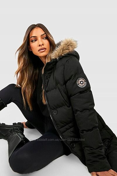 Утеплённая стеганая куртка парка с мехом на капюшоне - Boohoo m-l