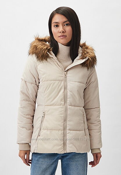 Утепленная куртка с мехом на капюшоне св. бежевая - H&M оригинал новая xs