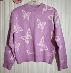 Бузковий теплий светр з метеликами Primark 9-10 років