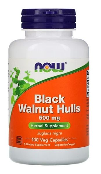 Now Foods, Черный  орех, 500 мг, 100шт. Black Walnut Hulls