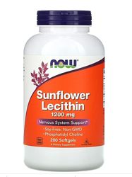 Now Foods, подсолнечный лецитин, 1200 мг, 200 капсул, Sunflower Lecithin