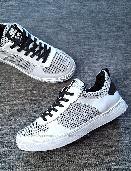 Білі натуральні шкіряні кеди кросівки сітка літні легкі