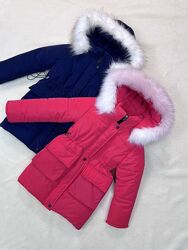 NewЗимова подовжена куртка - пальто з трендової плащової тканини110-128