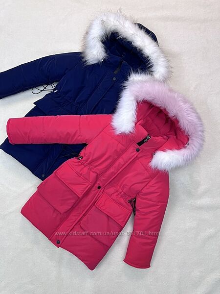 NewЗимова подовжена куртка - пальто з трендової плащової тканини110-128