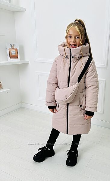 Зимова куртка пальто з сумочкою Плащівка Армані   Розміри 128-134-140-1