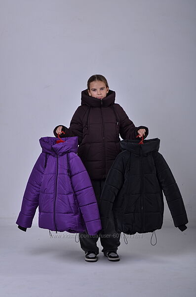 Зимова вкорочена куртка в трендових кольорах - фіолет та гіркий шоколад