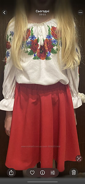 Вишита бісером сорочка та спідниця на 6-9 р.