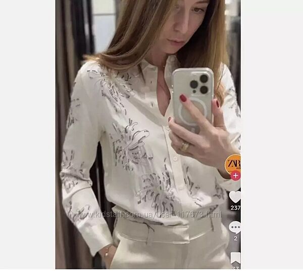 Zara неймовірно красива блуза сорочка із вишивкою бісером
