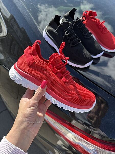 Кросівки жіночі літні легкі текстиль сітка чорного та червоного кольору