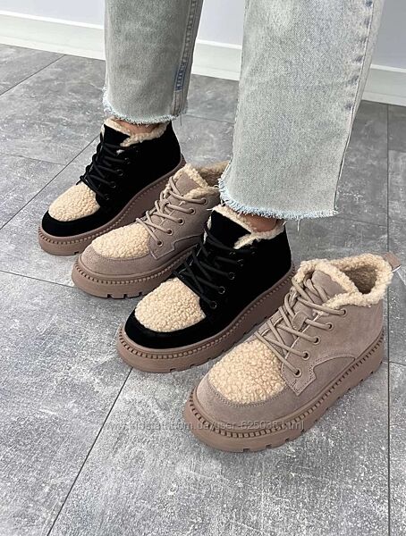 Ботінки жіночі з натуральноі замші та хутра Тедді
