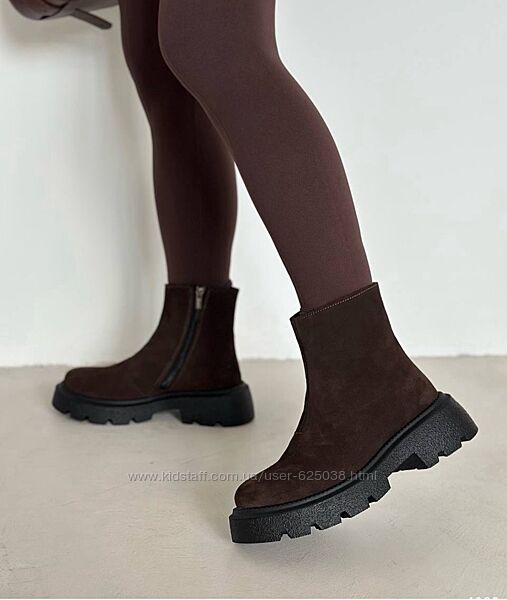 Ботінки жіночі Черевики шкіра та замш чорні/шоколадні