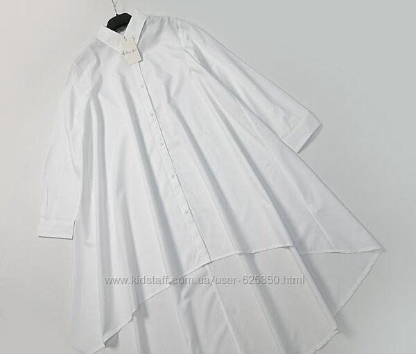 Белое асимметричное платье- рубашка хлопок