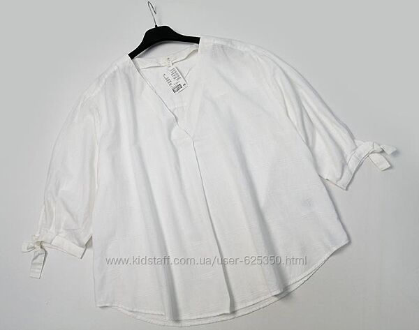 Натуральная льняная рубашка с хлопком белая H&M