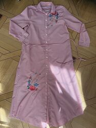 Женское длинное платье рубашка в полоску красную flam mode L-XL