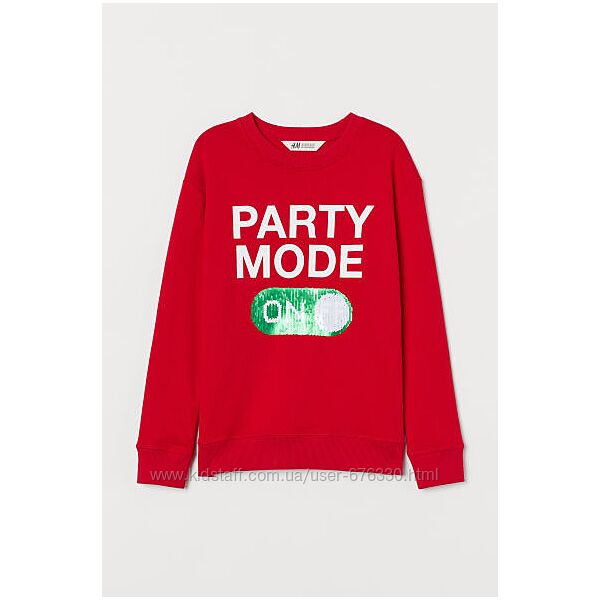 Подростковый яркий свитшот Н&М с принтом и переворачивающими паетками