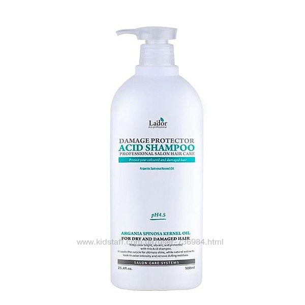Беcщелочной шампунь 900 мл Lador Damage Protector Acid Shampoo pH 4.5