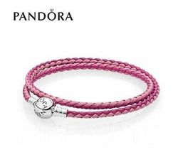 PANDORA Dark Pink Leather Bracelet S925ALE Оригинал