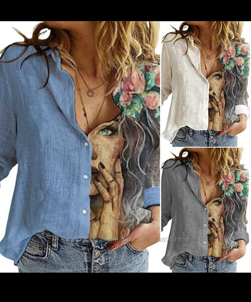 Красива блуза-сорочка з художнім принтом