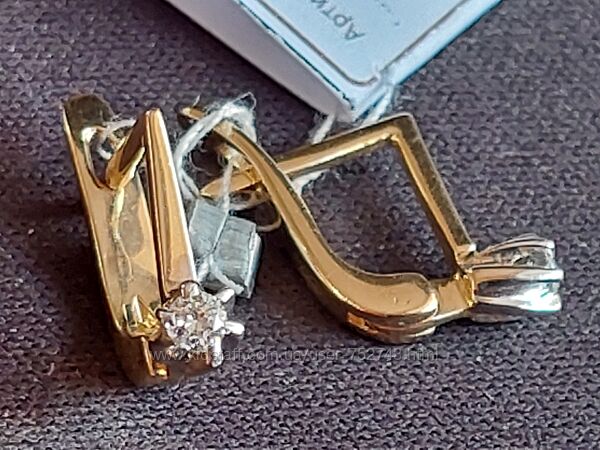 Золотые серьги 585пр с бриллиантами 0.16кт
