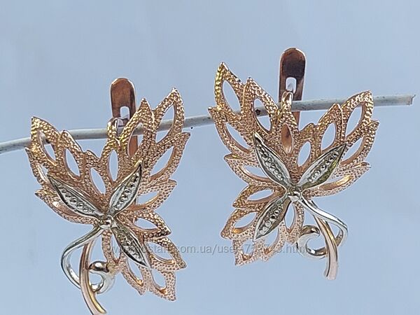 Золотые серьги 583 пр Кленовый лист