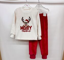 Піжама тепла махрова новорічна для дівчат хлопчиків