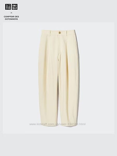 Штани брюки uniqlo льон S Linen Blend Pleated Tapered Trousers Longer