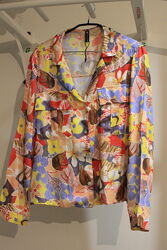 Яркая блузка рубашка оверсайз Zara цветочный принт 