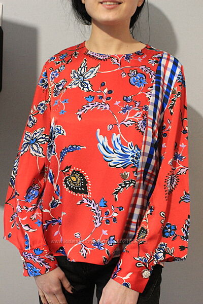 Шикарная блузка Zara цветочный принт клетка размер L