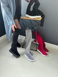 ЧОБОТИ-ПАНЧОХИ / НАТУРАЛЬНА ЗАМША / ЗИМА та ДЕМІ сірі, чорні, червоні, роже