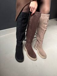 Чоботи сапоги труби замшеві. Чорні, бєж та шоколад