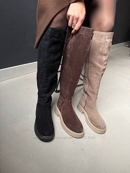 Чоботи сапоги труби замшеві. Чорні, бєж та шоколад