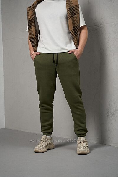Чоловічі зимові штани флісові джогери темно-сірі та хакі S-3XL