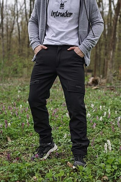 Штани теплі софтшел карго Softshell  Conqueror Intruder хакі та чорні S-3XL