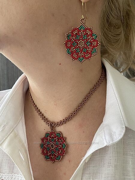 комплект прикрас, сережки і ланцюжок з підвіскою,  прикраса під вишиванку