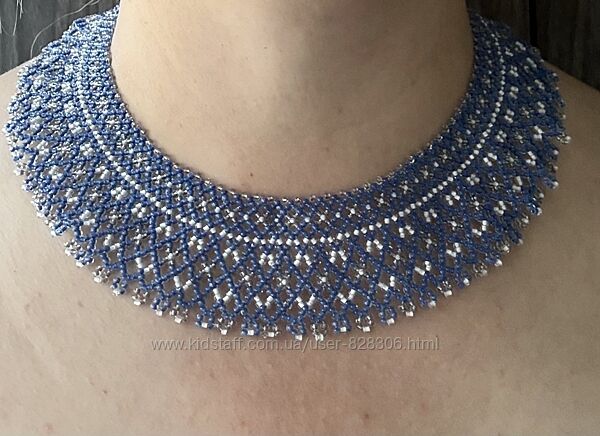 блакитна силянка, намисто з бісеру ручної роботи