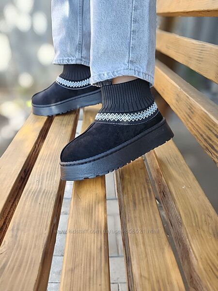 Женские Сабо с носком и орнаментом угги на высокой платформе осень зима UA