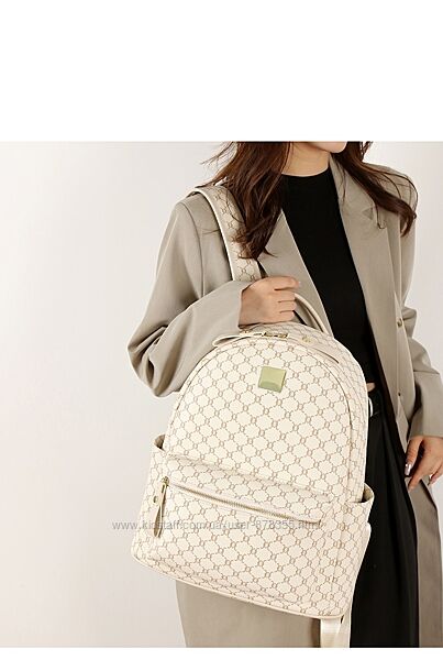 Жіночий рюкзак бежевий великої ємності з візерунком 