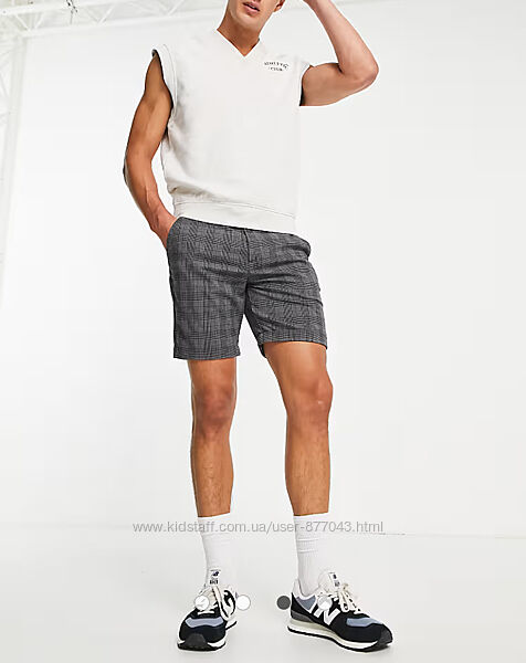 Шорти чоловічі міські картаті в клітинку сірого кольору Jack&Jones Розмір L