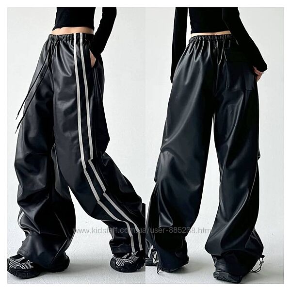 Шкіряні обємні штани, флісі