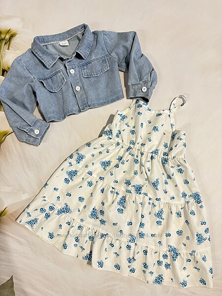 Стильний літній комплект сарафан і джинсова куртка 2-3 роки