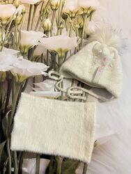 Неймовірний теплий комплект  зима шапка і хомут для дівчинки 1-2 роки