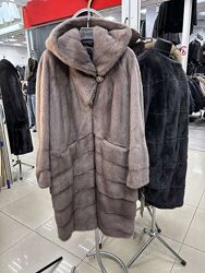 Шуба норковая с капюшоном - сиреневый графит