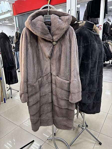 Шуба норковая с капюшоном - сиреневый графит