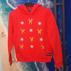 Стильна яскрава тепла новорічна толстовка з начосом для дівчинки на 13-14 