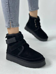 Натуральна замша, натуральне хутро, угги жіночі на ліпучках, уггі, черевики