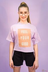 Стильна трикотажна футболка з принтом Feel your good для дівчинки Marions