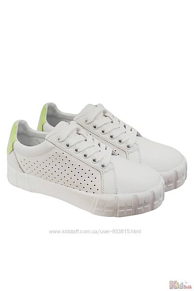 Туфлі спортивні білого кольору з кислотною вставкою для дівчинки Bistfor