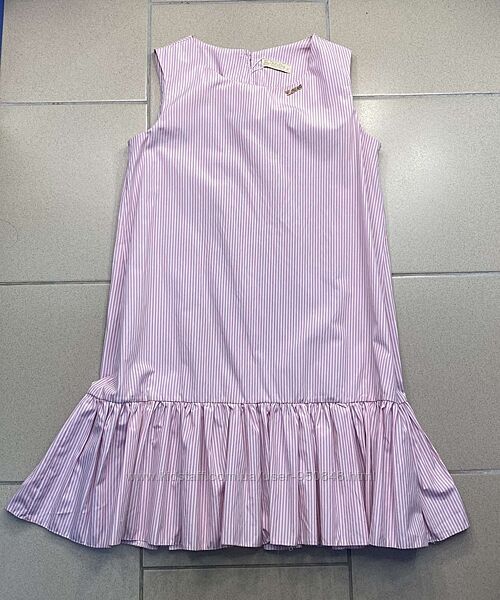 Літня жіноча пряма рожева сукня в полоску з рюшою розмір S-42